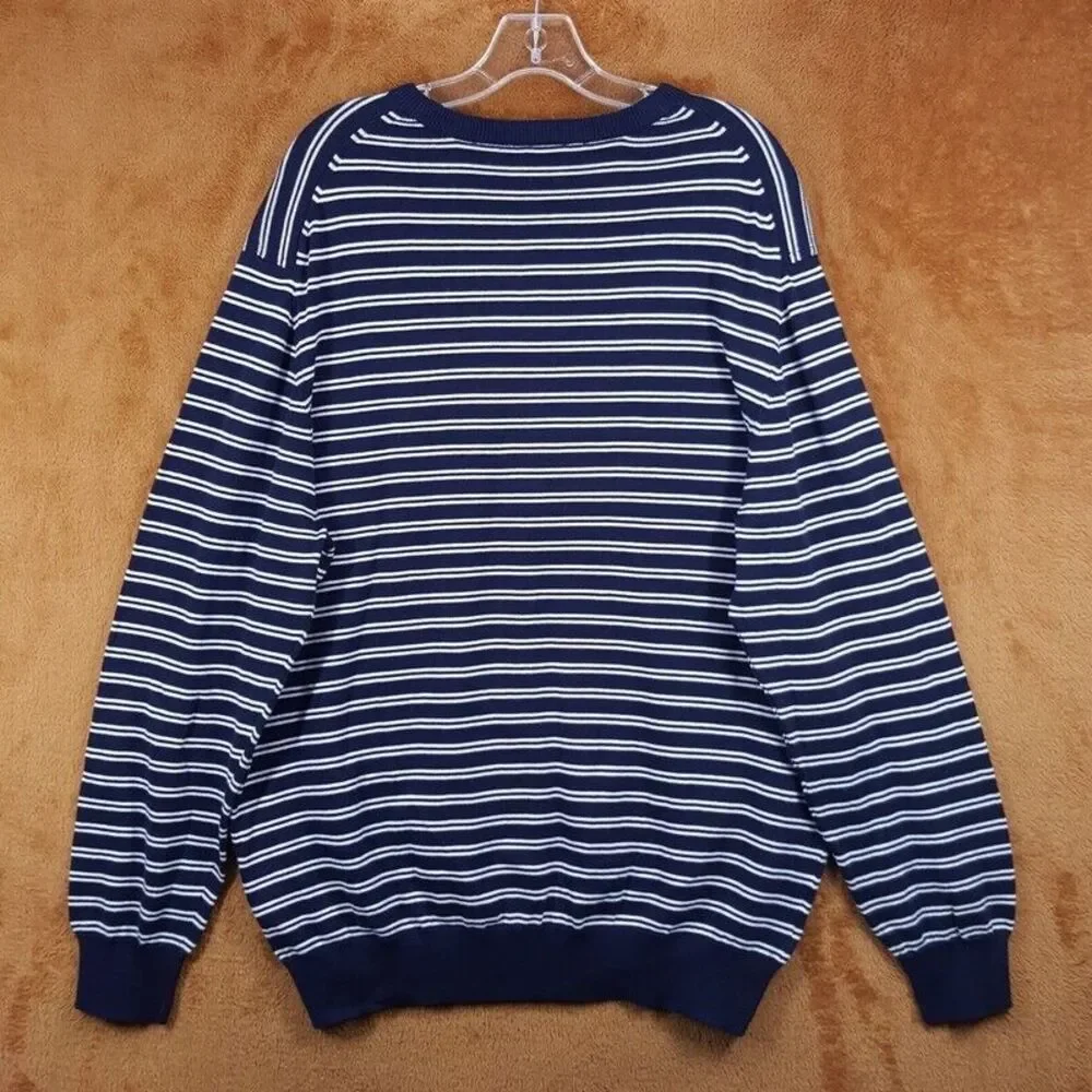 VINEYARD VINES Sweater Mens XL Navy Stripe Pullover Crew Nautical Whale Logo